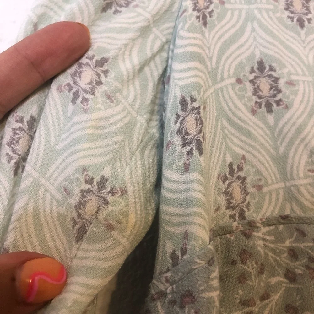 Free People Rolling Hills Bohemian Mint Green Blue Floral Top XS